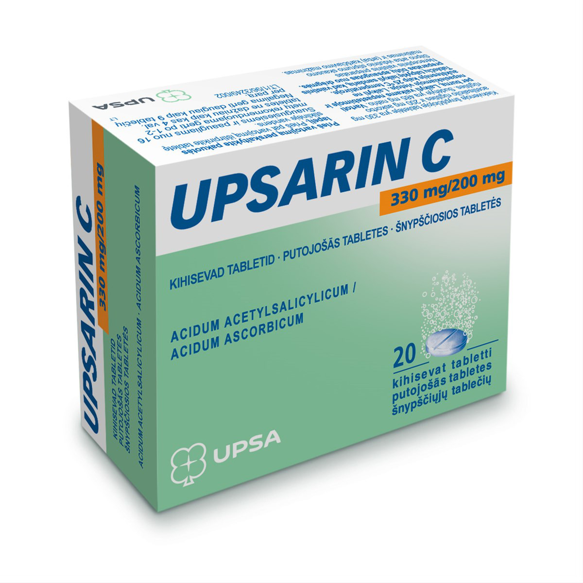 UPSARIN C, 330 mg/200 mg, šnypščiosios tabletės, N20