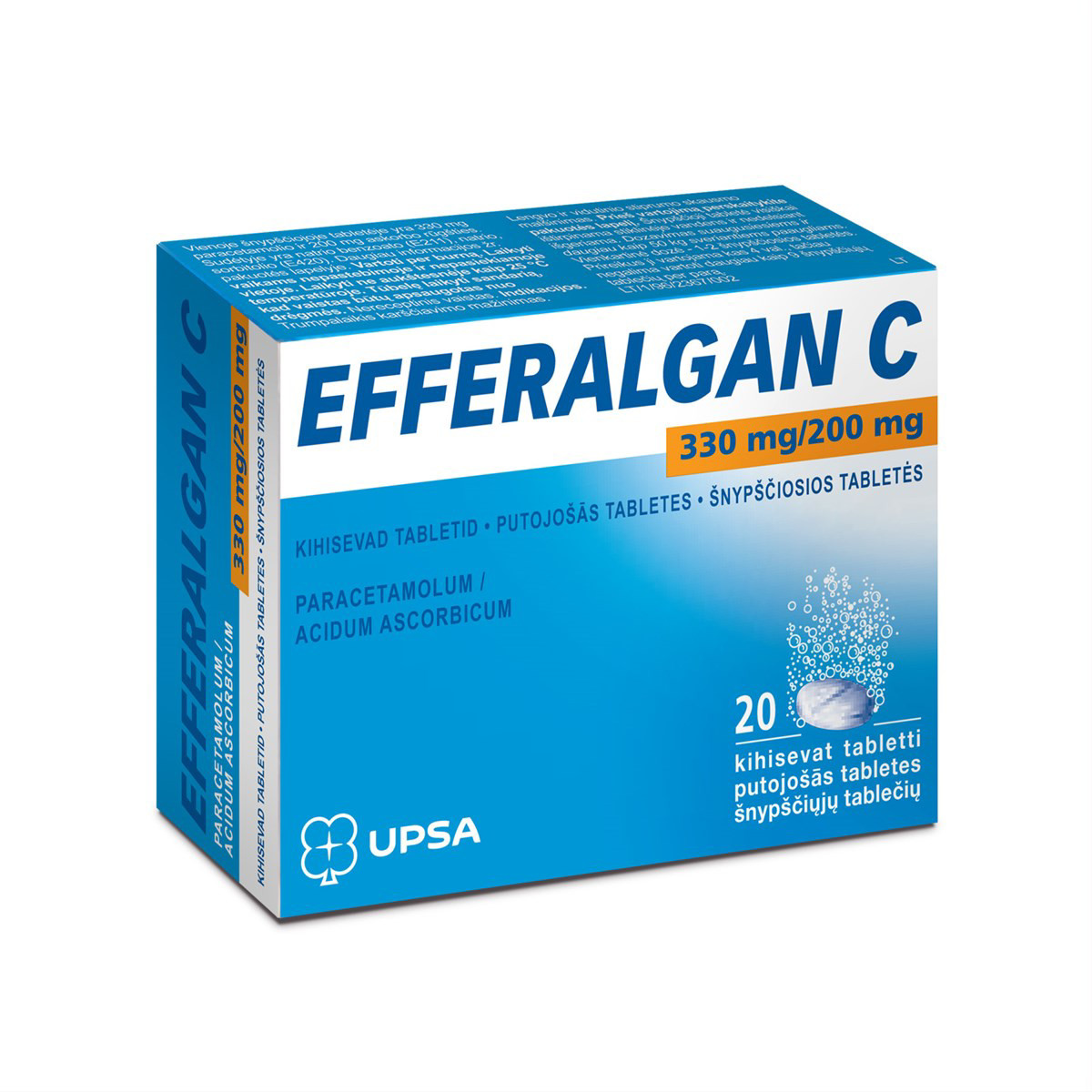 EFFERALGAN C, 330 mg/200 mg, šnypščiosios tabletės, N20