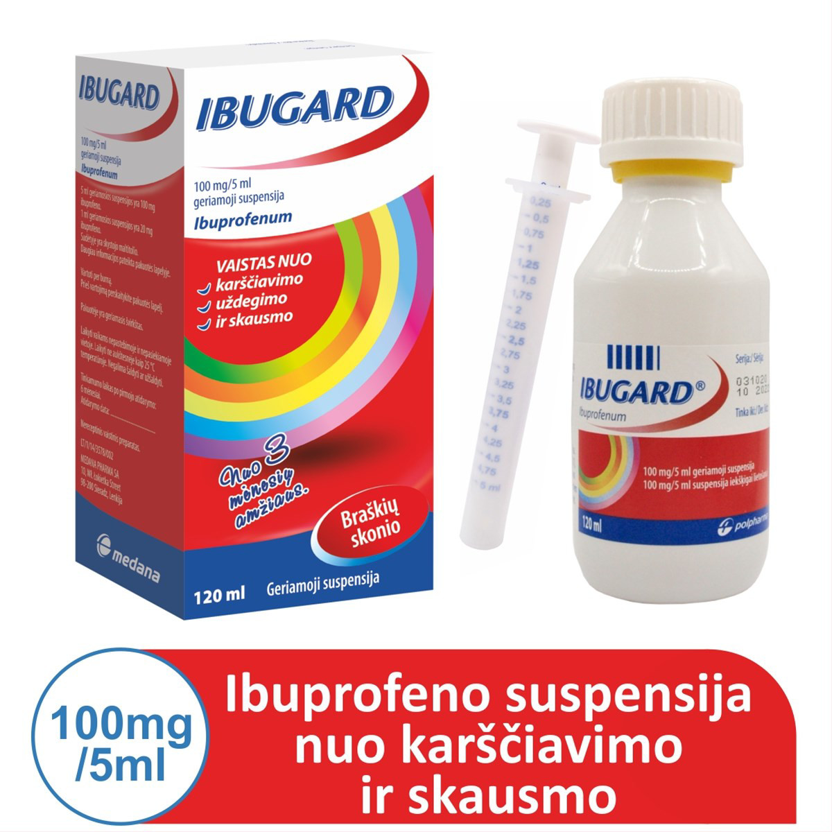 IBUGARD, 100 mg/5 ml, geriamoji suspensija, 120 ml