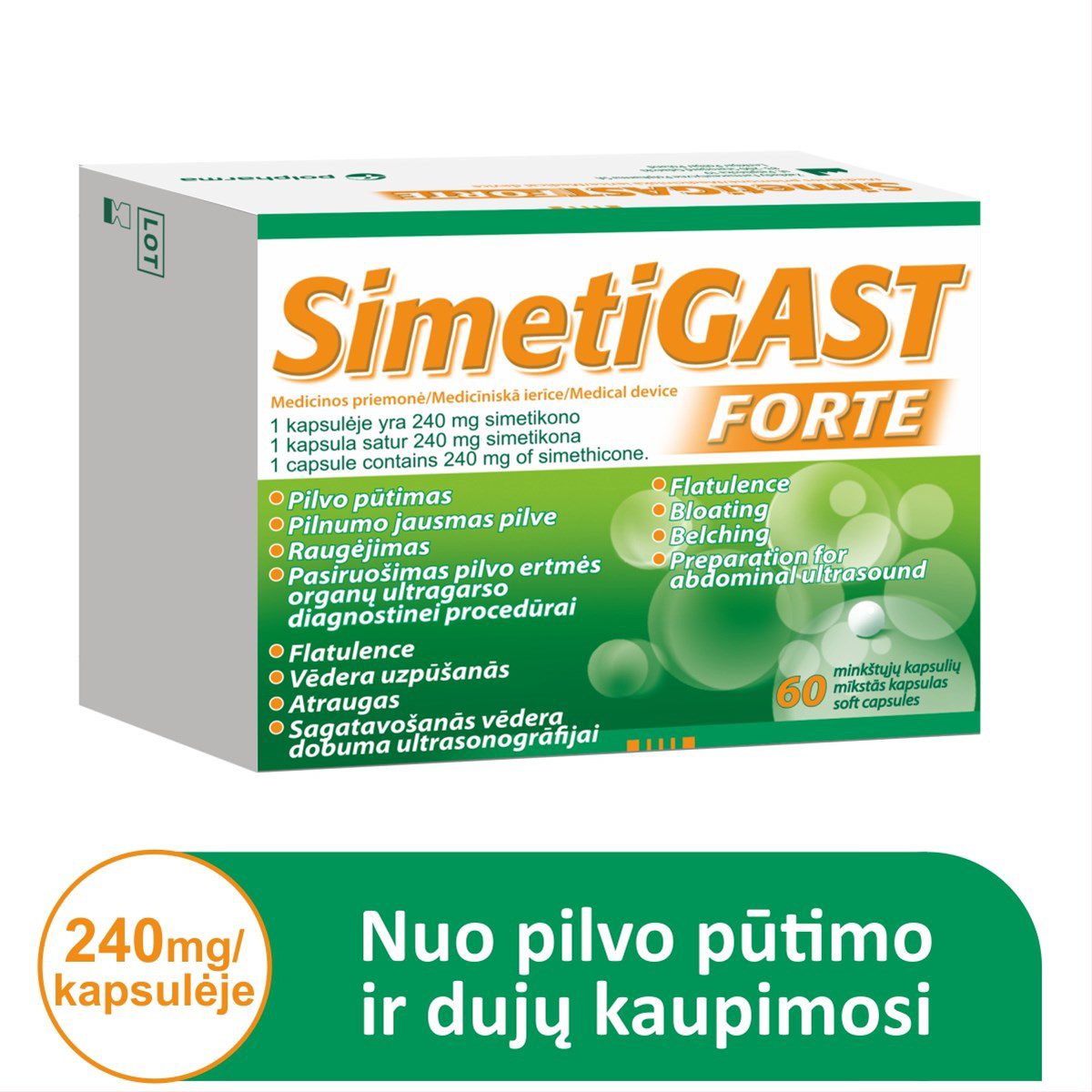 SIMETIGAST FORTE, 240 mg, 60 kapsulių