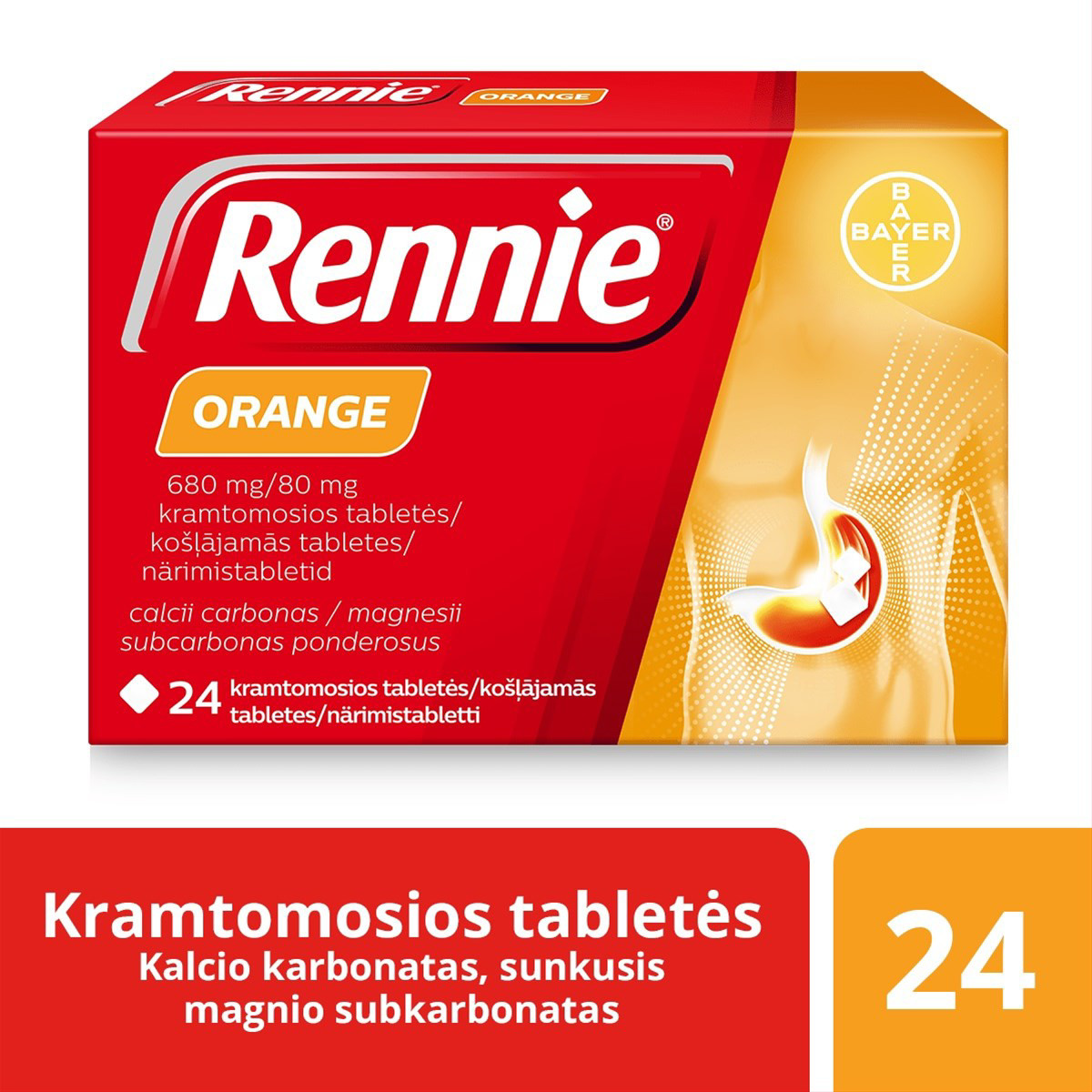 RENNIE ORANGE, 680 mg/80 mg, kramtomosios tabletės, N24