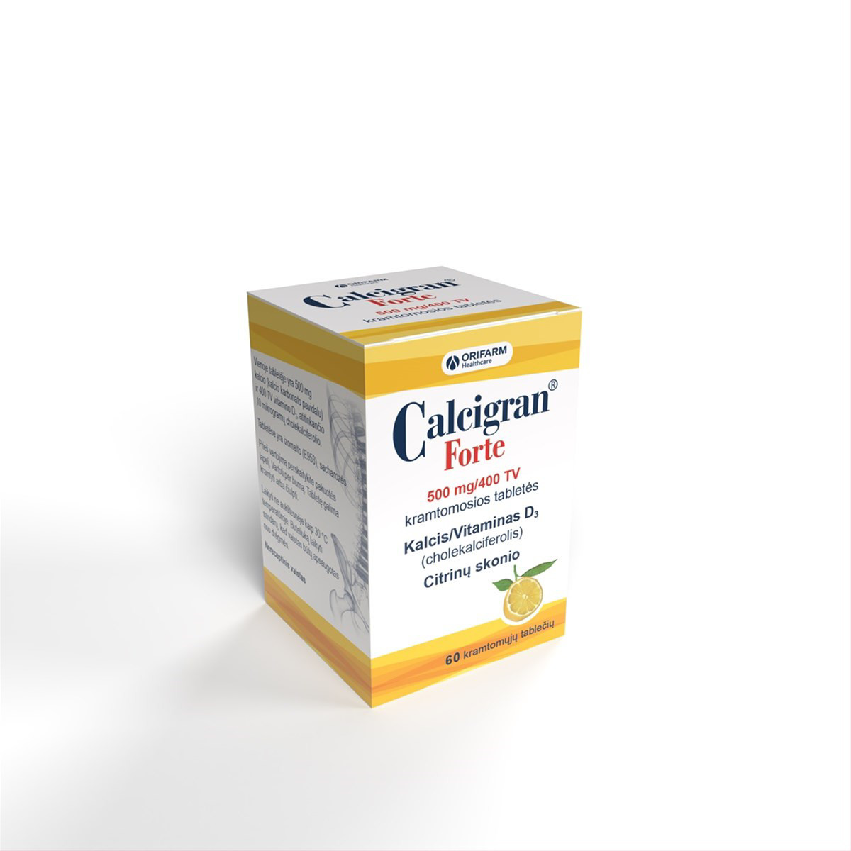 CALCIGRAN FORTE, 500 mg/400 TV, kramtomosios tabletės, N60