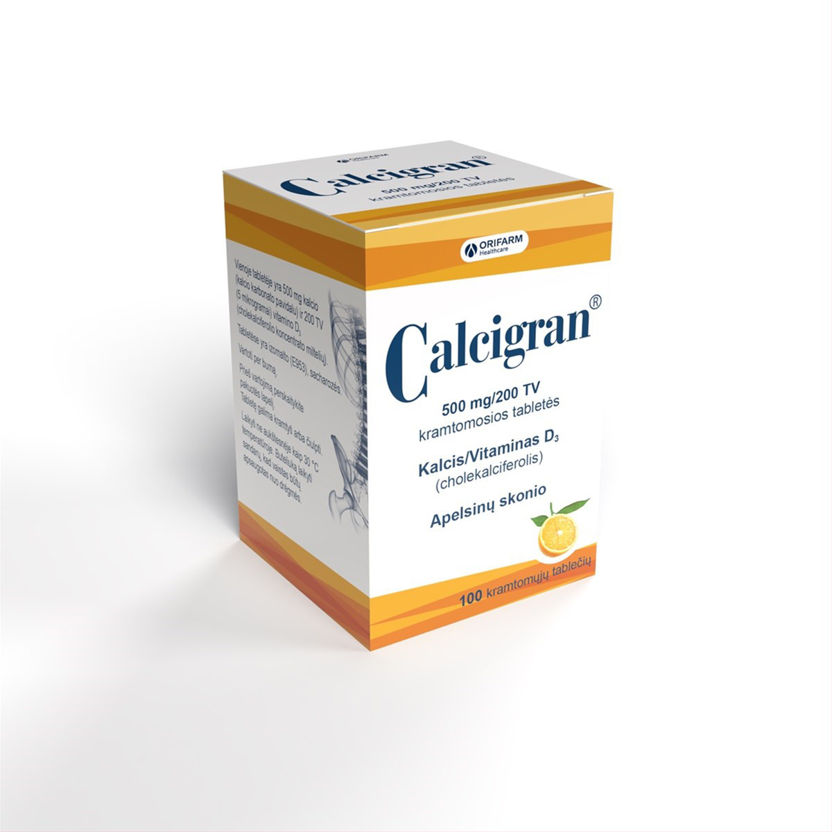 CALCIGRAN, 500 mg/200 TV, kramtomosios tabletės, N100