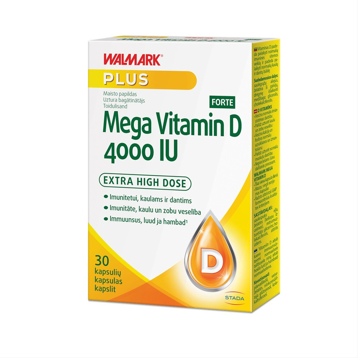 WALMARK MEGA VITAMIN D 4000 IU FORTE, 30 kapsulių