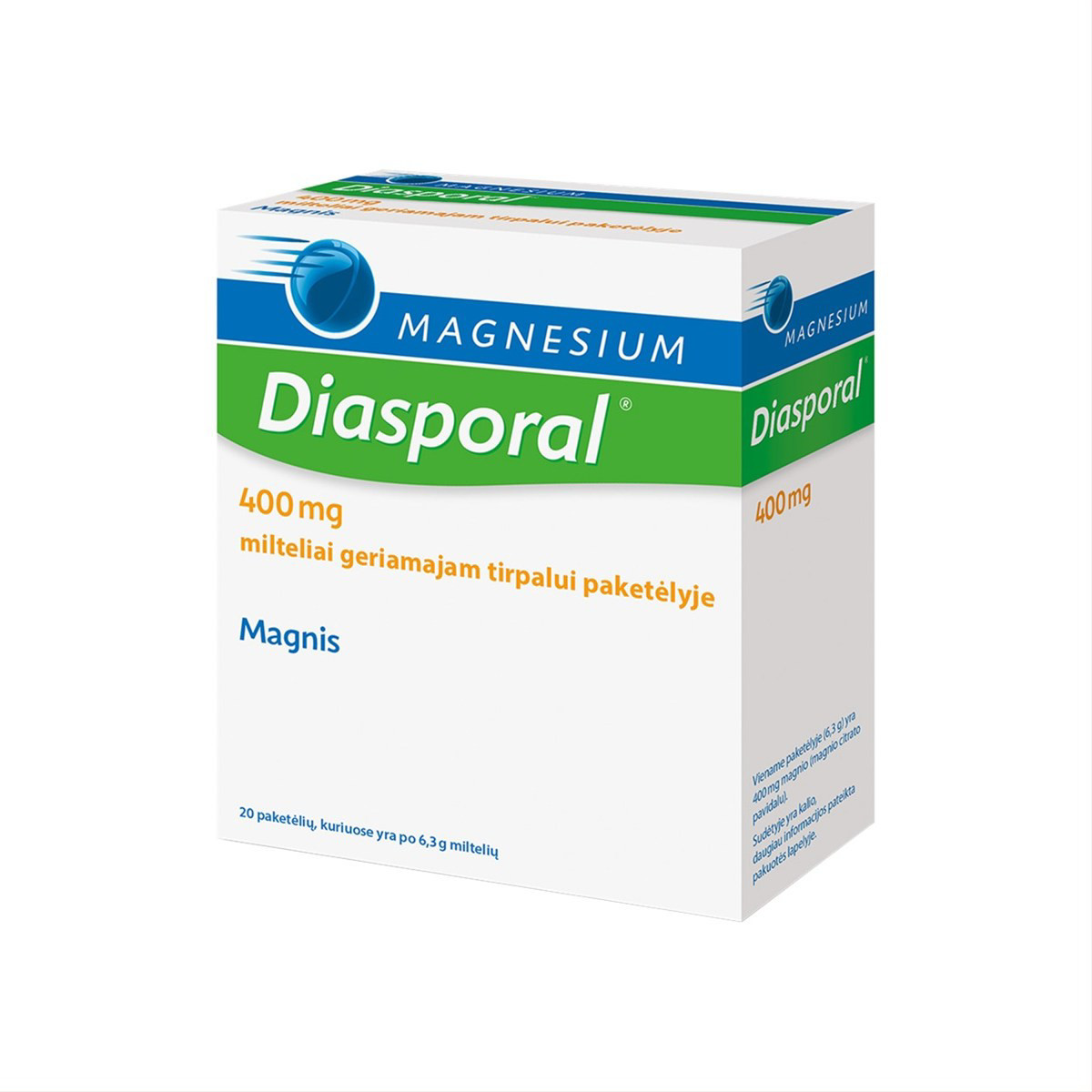 MAGNESIUM DIASPORAL, 400mg, milteliai, 20 paketėlių