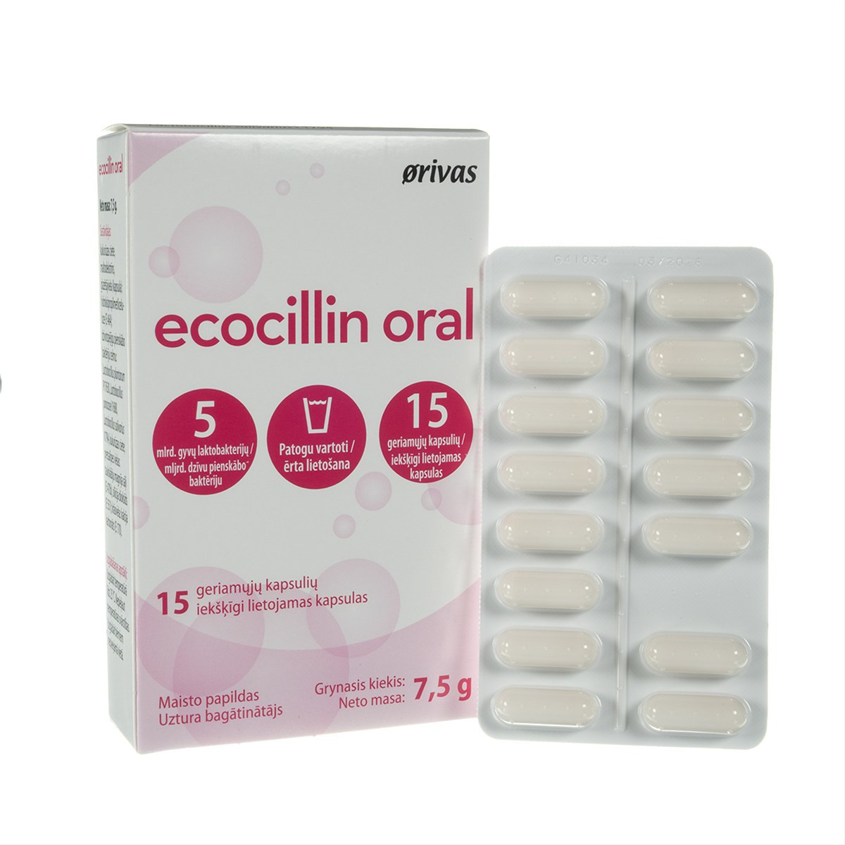 ECOCILLIN ORAL, 15 kapsulių