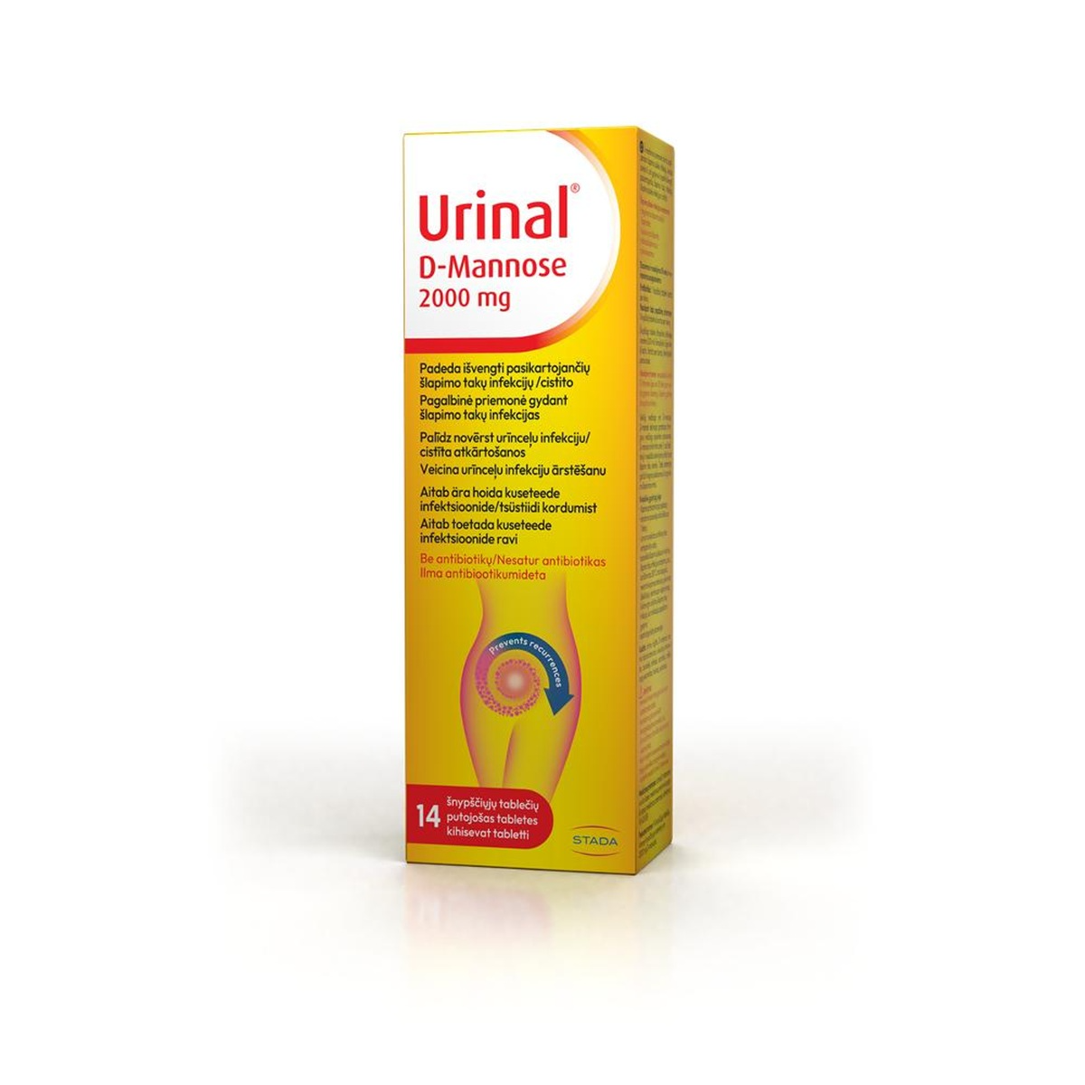 URINAL D-MANNOSE, 2000 mg, 14 šnypščiųjų tablečių