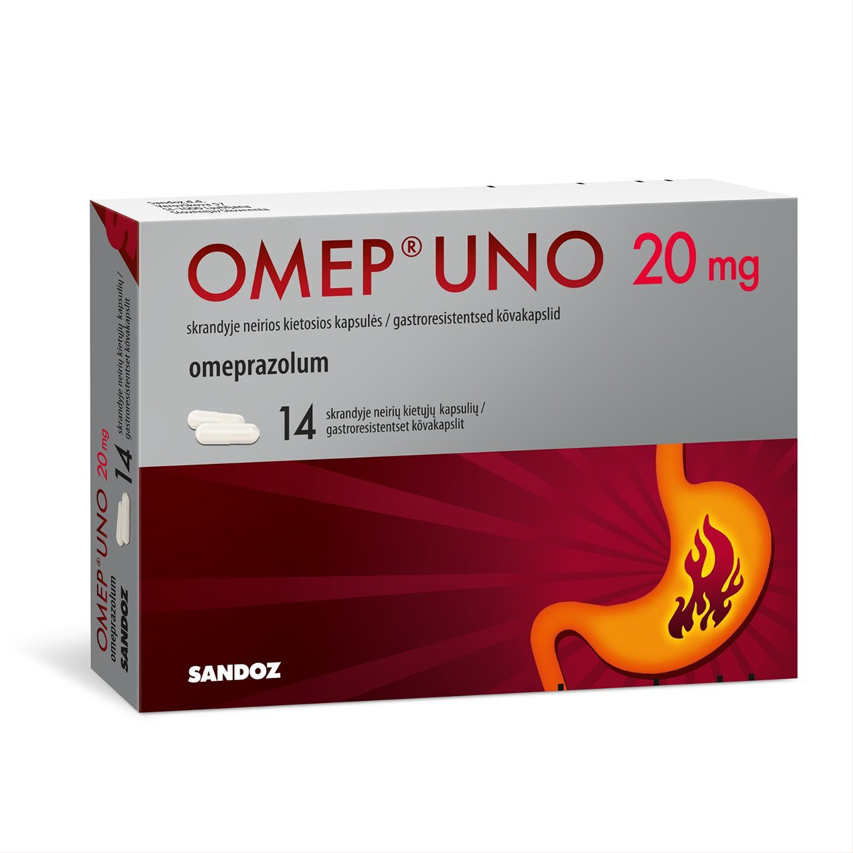 OMEP UNO, 20 mg, skrandyje neirios kietosios kapsulės, N14
