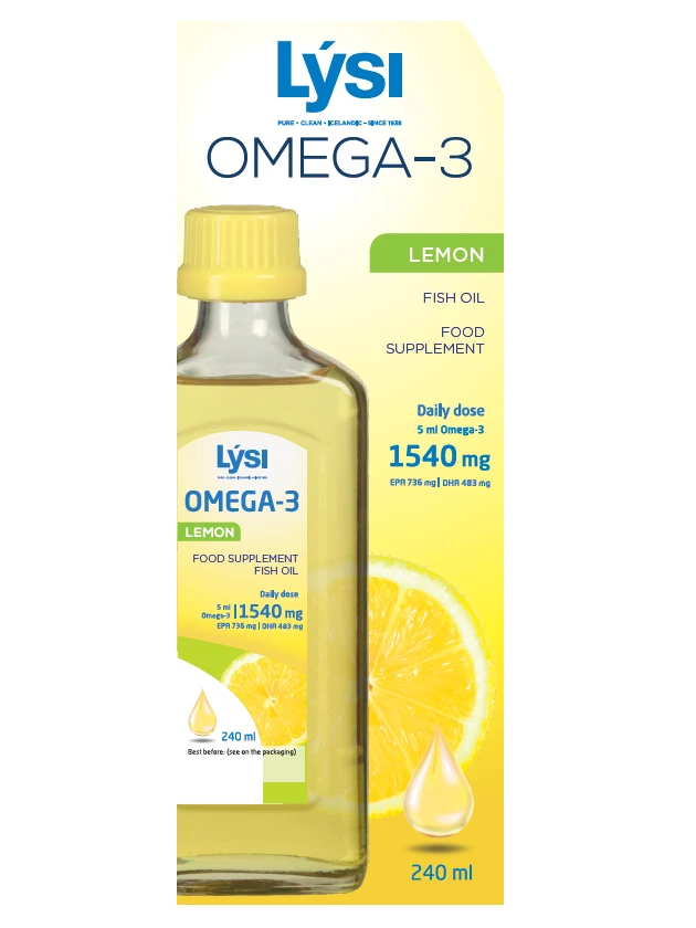 LYSI OMEGA-3 Lemon zivju eļļa ar citronu garšu 240ml