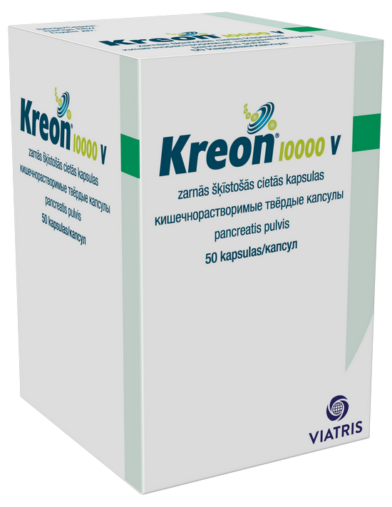 KREON 10 000 V kapsulas, 50 gab.