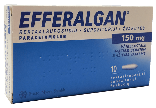 EFFERALGAN 150 mg supozitoriji, 10 gab.