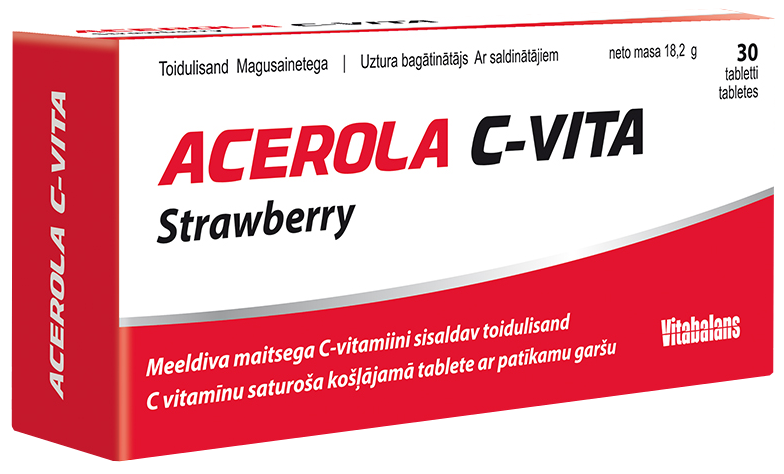 ACEROLA C-vita Strawberry košļājamās tabletes, 30 gab.