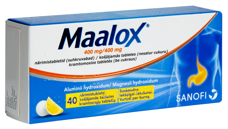 MAALOX 400 mg košļājamās tabletes, 40 gab.