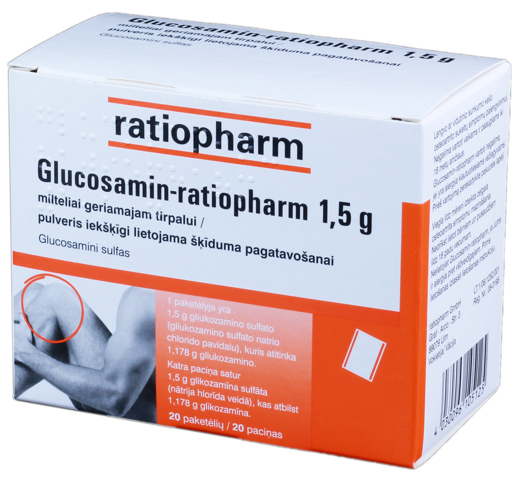 GLUCOSAMIN-RATIOPHARM 1.5 g pulveris, 20 gab.