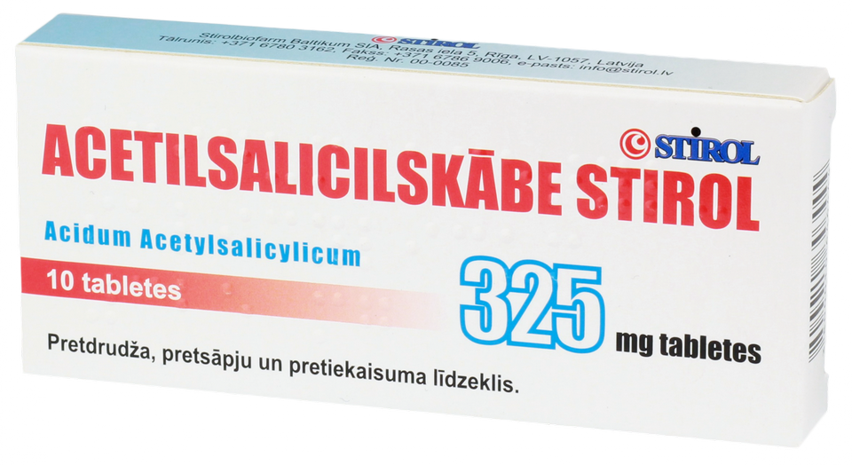 ACETILSALICILSKĀBE STIROL 325 mg tabletes, 10 gab.