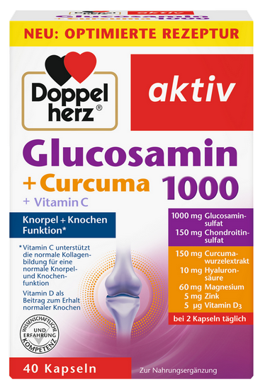 DOPPELHERZ Aktiv Glucosamin + Curcuma 1000+C vitamīns kapsulas, 40 gab.