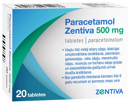 PARACETAMOL ZENTIVA 500 mg tabletes, 20 gab.
