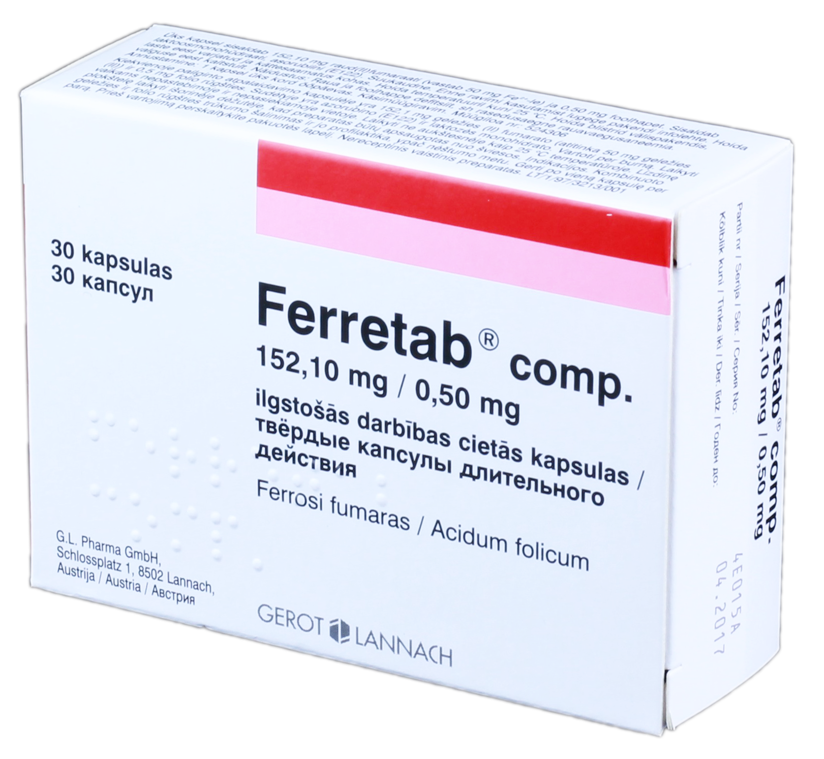 FERRETAB Comp. 152,10 mg/0,50 mg cietās kapsulas, 30 gab.