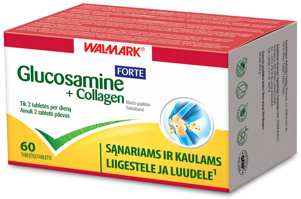 WALMARK   Glikozamīns Forte + kolagēns II tabletes, 60 gab.