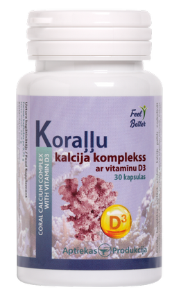 APTIEKAS PRODUKCIJA Koraļļu Kalcijs Ar D3 Vitamīnu kapsulas, 30 gab.