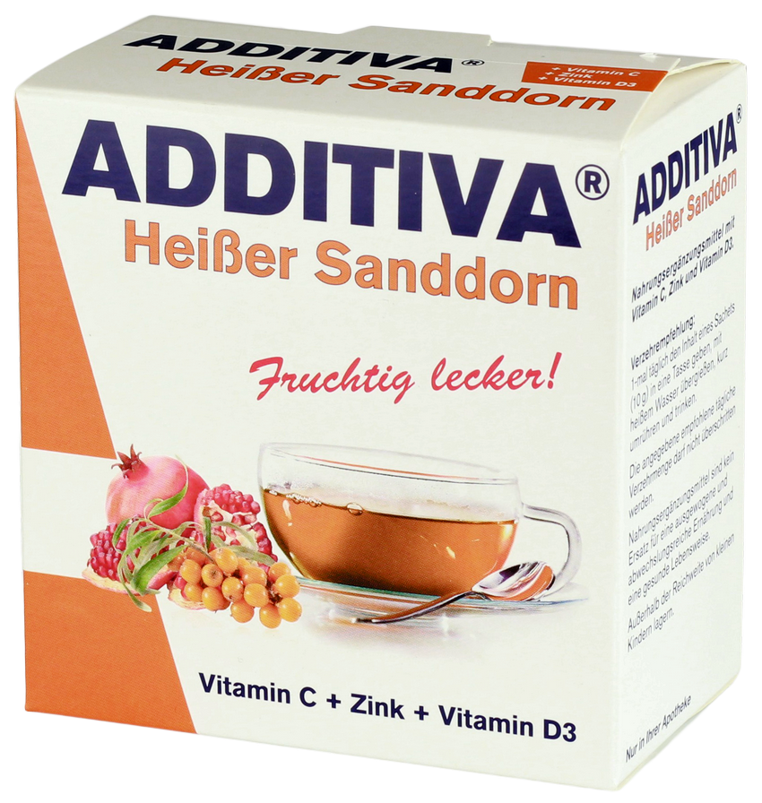 ADDITIVA smiltsērkšķis C vitamīns + cinks + D3 vitamīns karstais dzēriens, 10 gab.