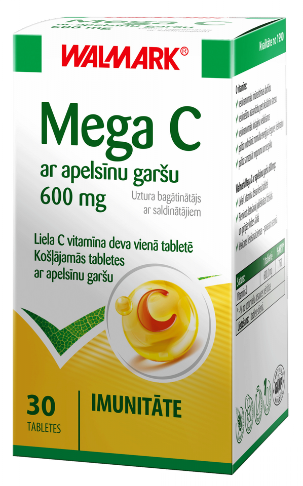 WALMARK   Mega C ar apelsīnu garšu 600 mg tabletes, 30 gab.
