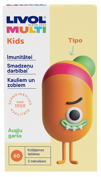 LIVOL  Multi Kids  ar augļu garšu košļājamās tabletes, 60 gab.