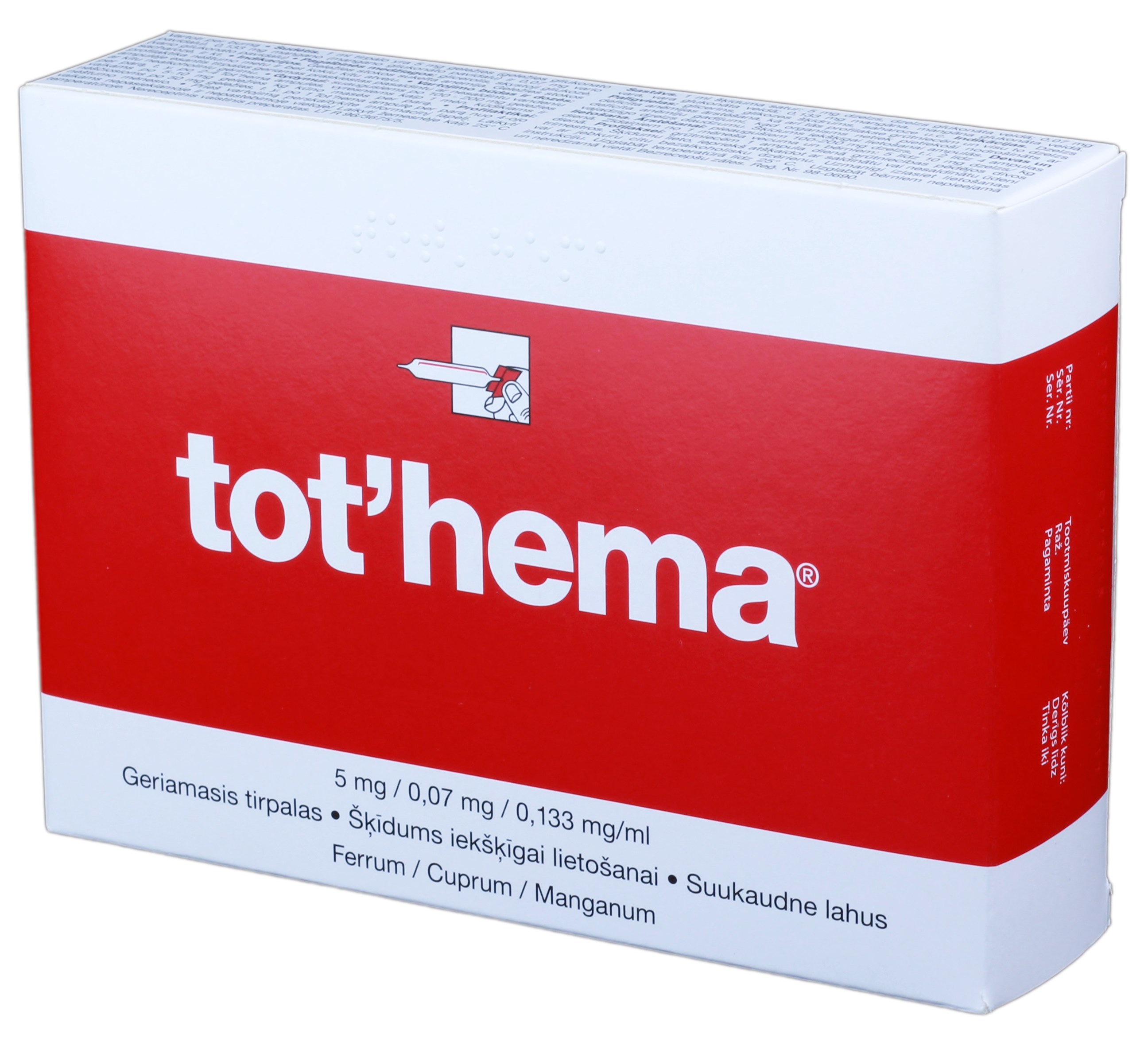 TOTHEMA  5 mg/0,133 mg/0,07 mg/ml šķīdums iekšķīgai lietošanai ampulas, 20 gab.