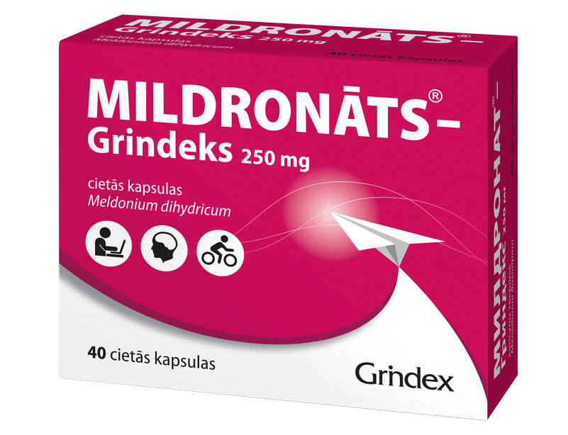 MILDRONĀTS GRINDEKS 250 mg cietās kapsulas, 40 gab.