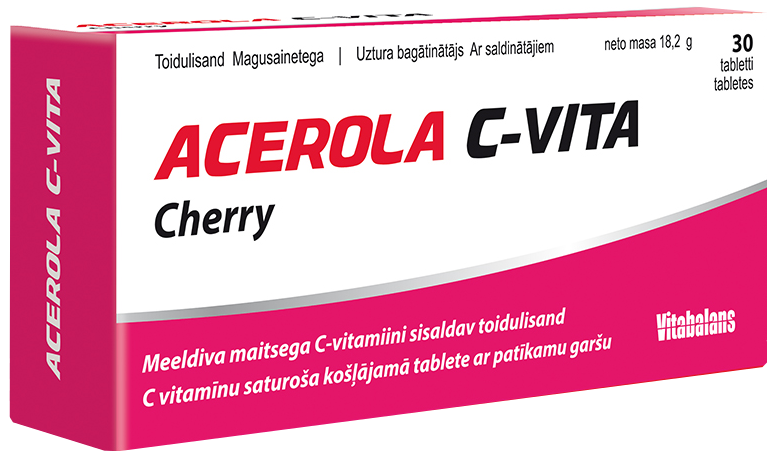 VITABALANS Acerola C-Vita Ķiršu košļājamās tabletes, 30 gab.