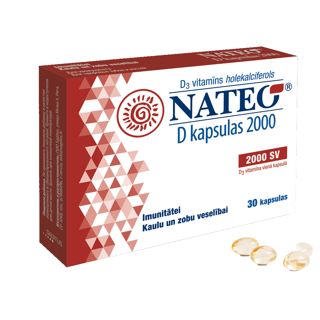 NATEO Vitamin D3 2000 SV kapsulas, 30 gab.