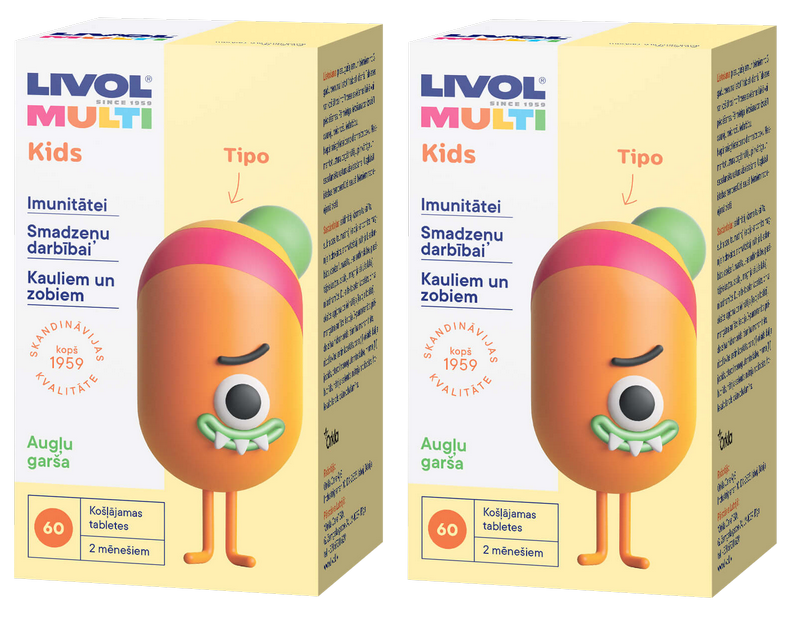 LIVOL  Multi Kids (augļu garša) (1+1) košļājamās tabletes, 120 gab.